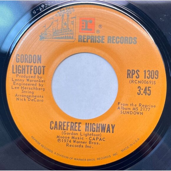 Gordon Lightfoot Carefree Highway / Seven Island Suite 45 Pop Reprise 1309 - Picture 1 of 6